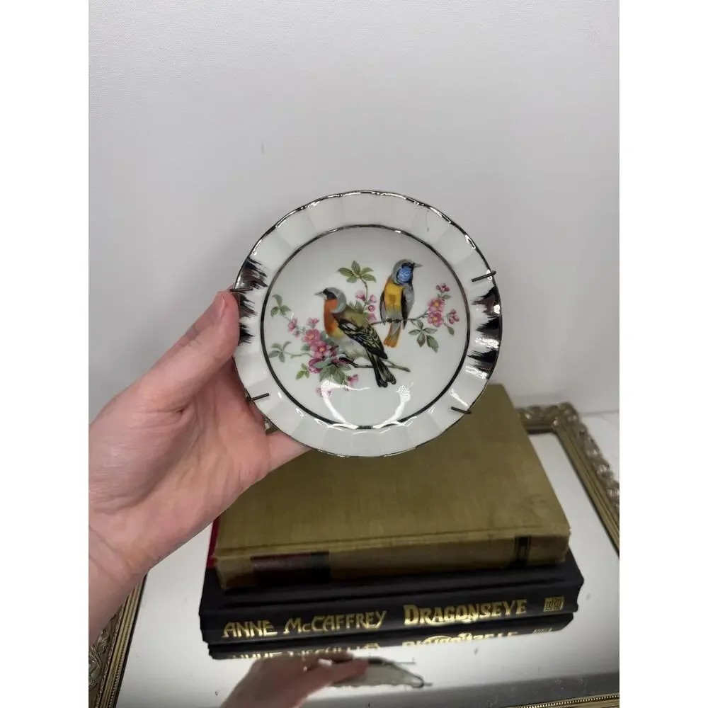 Vintage Japan Bird Plate Gold Trim Porcelain Wall Gallery Decor to Hang